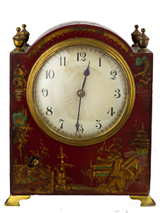 Mahogany antique mantel clock — profile detail